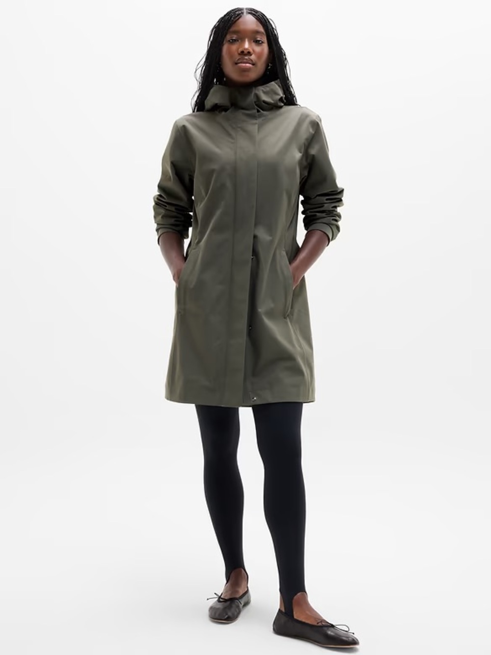 Athleta Rainout Sherpa Parka Waterproof Jacket in Olive Women's Size XS